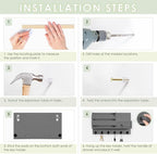 VIS'V Key Holder Wall Mount, Wooden Mail and Key Organizer with Drawer and Shelf, 2 Slots, 6 Hooks, Grey