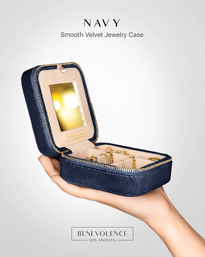 Benevolence LA Plush Velvet Jewelry Box | Travel Jewelry Case Organizer with Mirror | Featured in Oprah's Favorite Things | B
