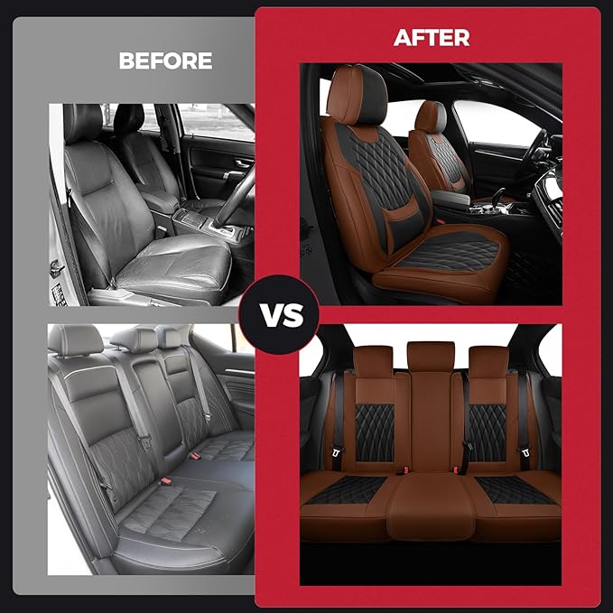 FREESOO Car Seat Covers Front Seats - Luxury Breathable Waterproof Faux Leather Car Seat Cover Protectors with Lumbar Support