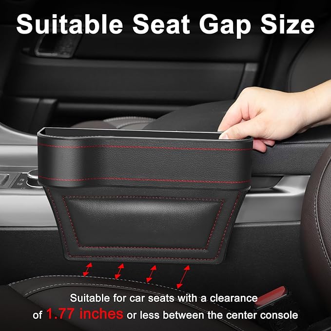 Car Seat Gap Filler, Car Seat Organizer with Cup Holder, Car Seat Gap Filler Organizer with 2 Seat Back Hooks for Phones, Keys, Cards, Canned Drinks, Ideal for Car storage Box - 2 Pack