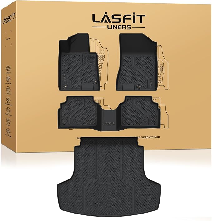 LASFIT Floor Mats & Cargo Mat for Hyundai Sonata 2020-2026 (Only Fit AWD & Gas) / Kia K5 2021-2025 (Only Fit AWD, Not for FWD) Custom Fit TPE All Weather Floor Liners Car Mats Accessoires