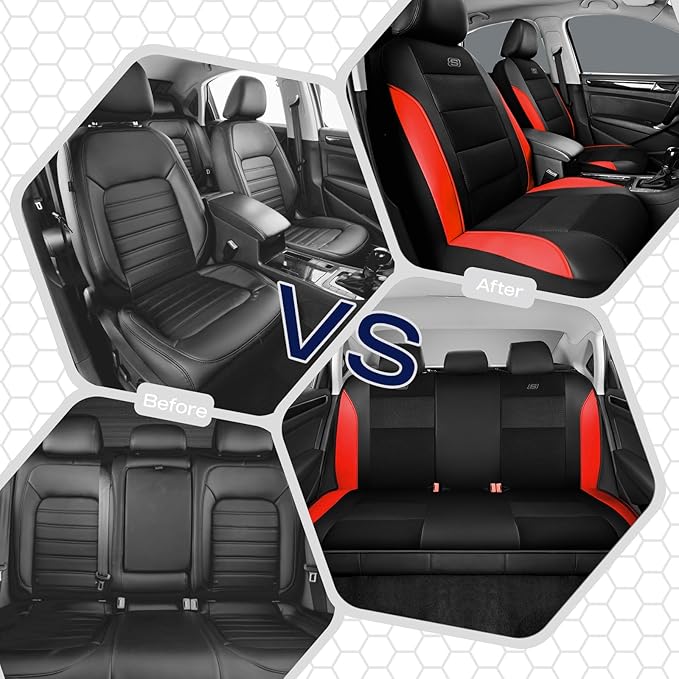 Skechers Aircooled & Memory Foam Seat Covers,Premium Leather with EVA Mesh Car Seat Covers,Seat Cover Full Sets,Airbag Compat