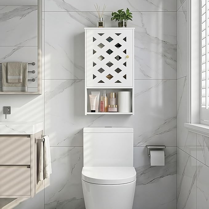 Wall Bathroom Cabinet Over The Toilet, Small White Medicine Cabinet with Shelves, Space-Saving Storage Organizer for Bathroom