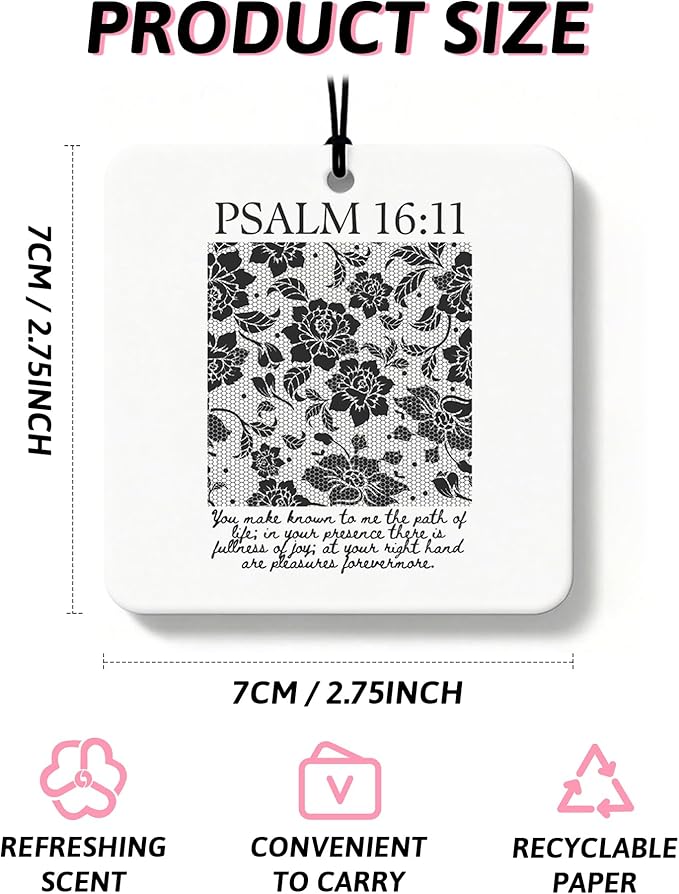 Black Christian Car Air Freshener 4 Pcs, Girly Black Bow Floral Religious Hanging Air Freshener for Cars Closet Drawer Books,