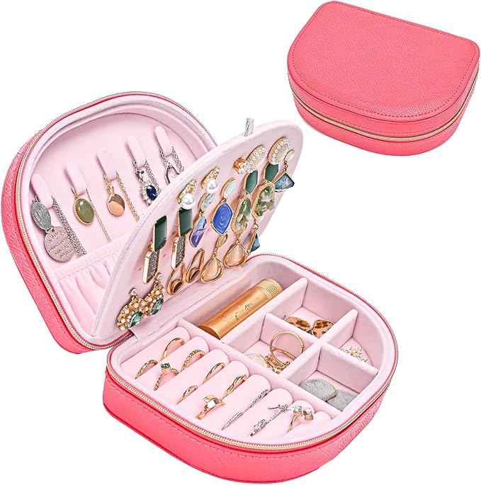 ProCase Travel Size Jewelry Box, Medium Portable Seashell-Shaped Jewelry Case, 2 Layer Jewelry Organizer in PU Leather for Wo