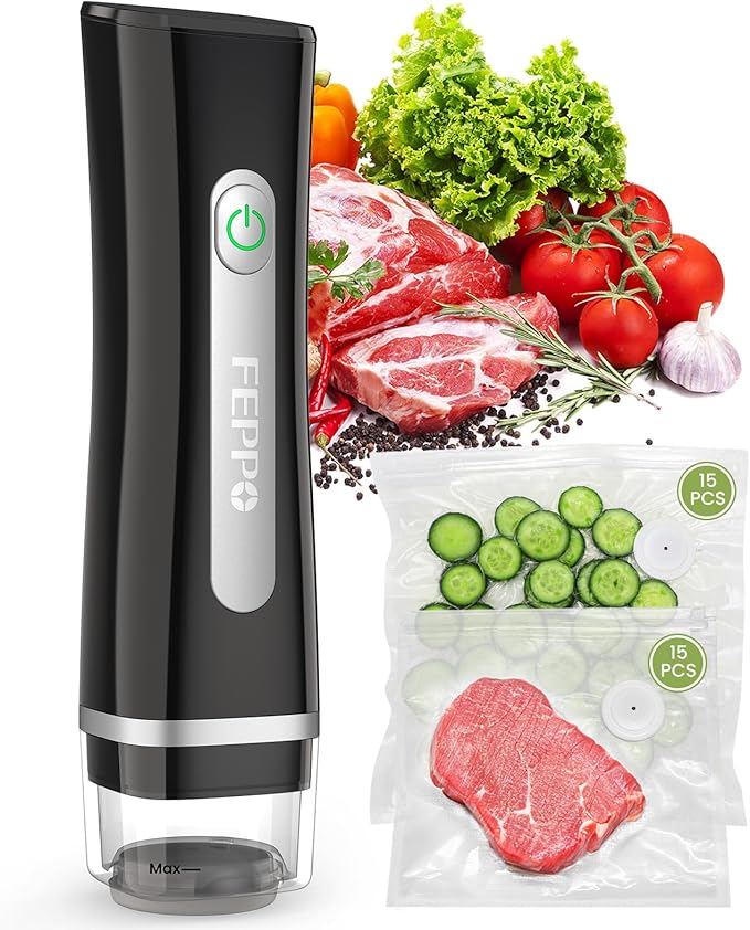 FEPPO Vacuum Sealer for Food with Visible Water Tank, Handheld Saver Compact Vacuum Sealer Machine with 30 Reusable Bags for 
