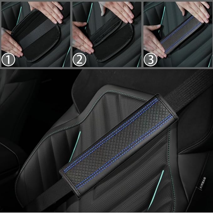 NBTEPEM 10 Pcs Car Floor Mats Full Set Car Accessories, Microfiber Leather Steering Wheel Covers 14.5-15 inch, Center Console Cover, Seat Belt Pads, Cup Coasters, Universal Interior Decor(Blue)