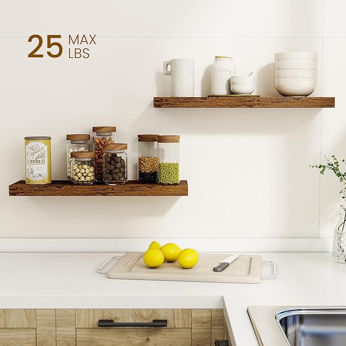 Dreamland 24Inch Floating Shelves for Wall, Rustic Wooden Floating Shelves for Bathroom|Bedroom|Kitchen, 2 Pack Deep Wall Mou
