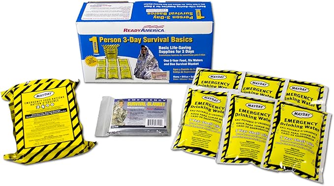 Ready America The Survival Box, 1-Person, 3-Day Emergency Kit Includes 5 Year Emergency Food, Water, Emergency Blanket Portab