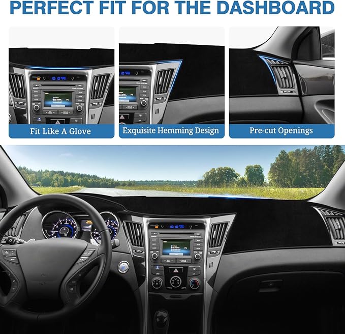 FIILINES Dash Cover for Hyundai Sonata 2011-2014, Dashboard Cover Sonata Accessories Suede Dash Cover Mat Sunshade Anti-Slip 
