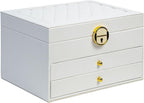 coobest 3 Layer Jewelry Box, Lockable Jewelry Holder Organizer with Jewelry Drawer, Large Jewelry Boxes & Organizer with Velv