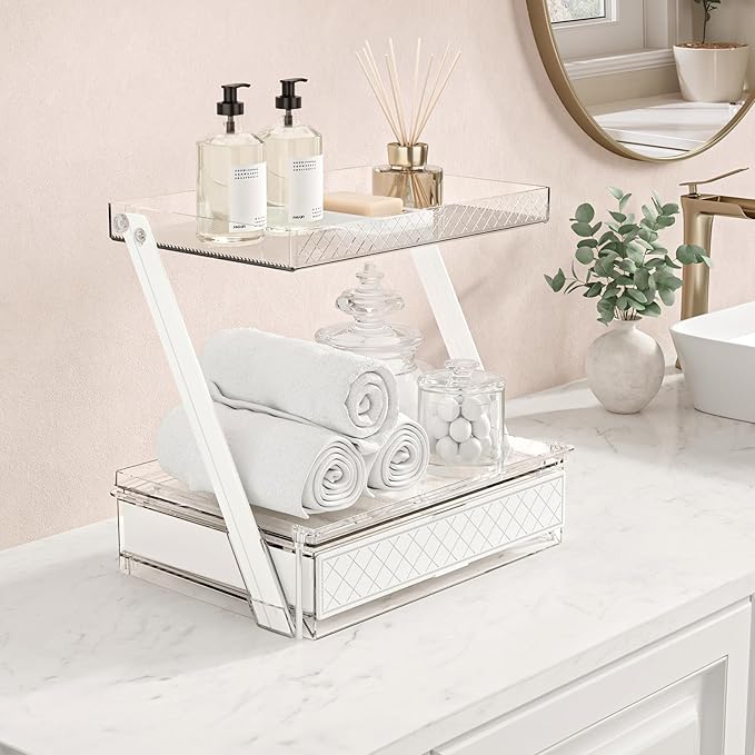 Makeup Organizer Countertop with Drawers & Lid, Skincare Organizer for Vanity, Large Cosmetic Organizer & Display Cases and S