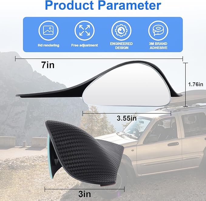 LivTee Blind Spot Mirror with Side Mirror Rain Guard, Carbon Fiber 2-in-1 Side Mirror Covers Kit with Wide Angle Adjustable Stick for Cars SUV and Trucks, Pack of 2