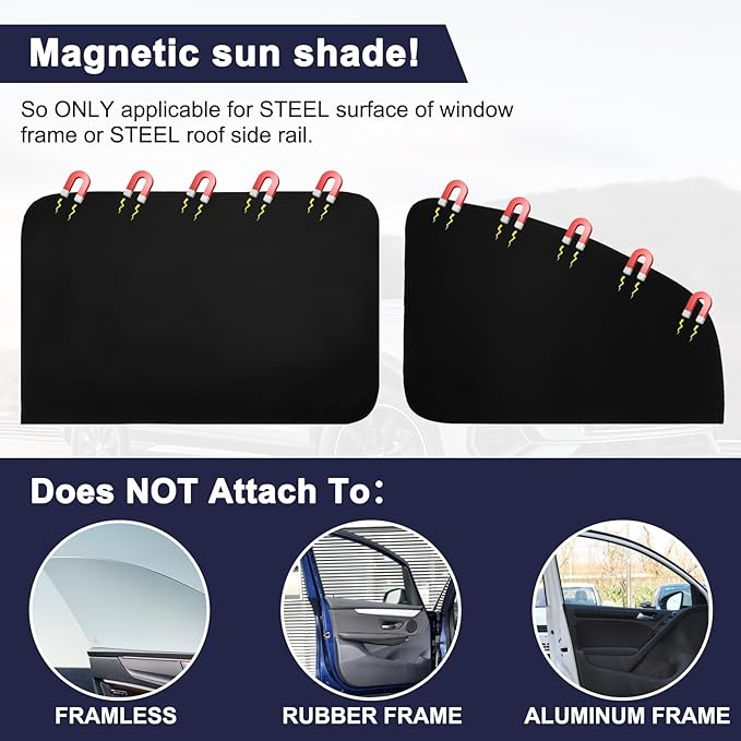 Ovege Car Window Shades Magnetic Suedette - Back Seat 2pcs Privacy Curtain UV Protection