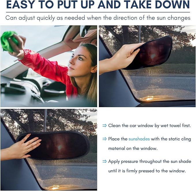 Miniature Static Cling Car Window Shades, Removable Tint for Car Windshield Covers Blocks Sun Glare Patch Sun Screen Car Sun Shade for Side Window Baby, Driver Window Sunshade, Glare Visor 2 Pack