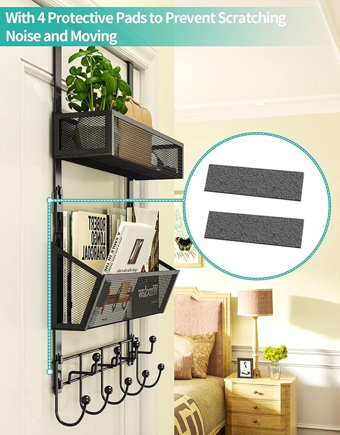 HapiRm Over The Door Hooks with 9 Hooks and 2 Baskets, Rustproof & Waterproof 304 Stainless Steel Door Hanger, Storage Organi