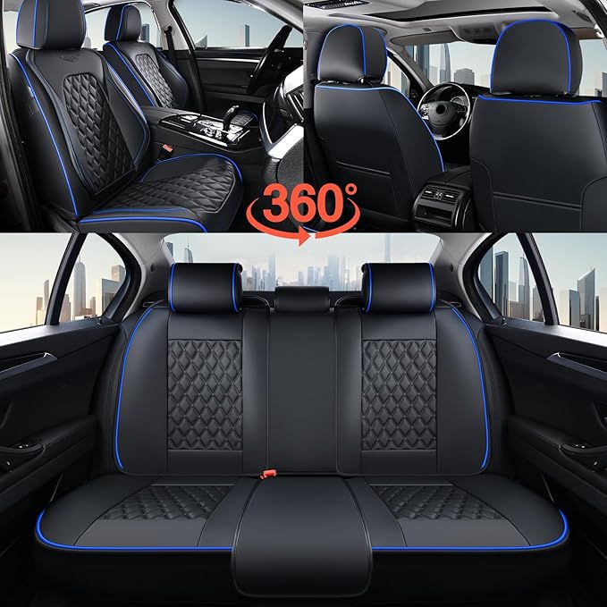 Coverado Full Set Car Seat Covers, Front & Back Luxury Faux Leather Waterproof Seat Covers,Car Seat Protectors, Universal Fit