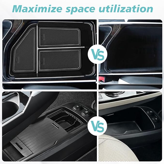 BestEvMod Armrest Organizer&Lower Center Console Compatible with 2025 2022-2024 Kia EV6 Accessories Slide Cover Organizer Adjustable Cup Holder 2PCS with PVC Trim (Console+Slide Cover Lower)