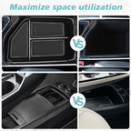 BestEvMod Armrest Organizer&Lower Center Console Compatible with 2025 2022-2024 Kia EV6 Accessories Slide Cover Organizer Adjustable Cup Holder 2PCS with PVC Trim (Console+Slide Cover Lower)