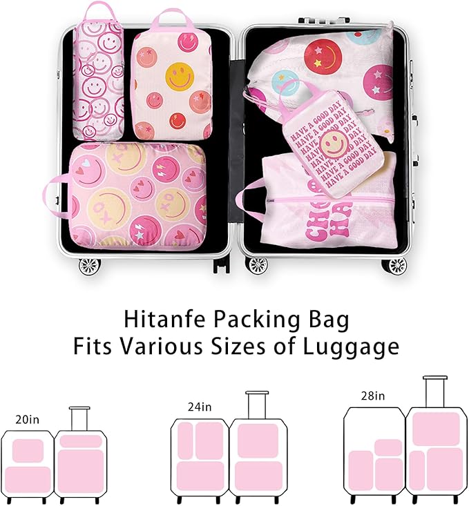 6 Pcs Compression Packing Cubes, Packing Cubes for Travel, Waterproof Luggage Organizer Bags Set, Cute Packaging Cubes for Wo