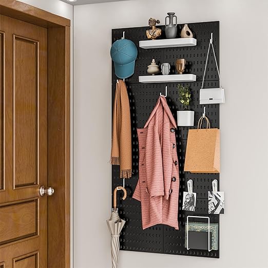 Pegboard Combination Kit for Wall Organizer, Wall Mounted Peg Board Kits for Kitchen, Bedroom, Office, &Bathroom, 4 Pieces Bl