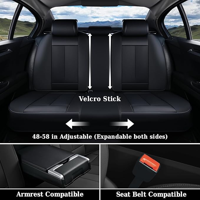 Coverado Car Seat Covers Full Set, Premium Nappa Leather Seat Covers for Car, Waterproof Car Seat Protector with Lumbar Suppo