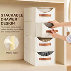 Homsorout Stackable Storage Drawers - Collapsible Storage Bins with Drawers, 6 Pack Closet Shelf Organizer Basket, Fabric Pul