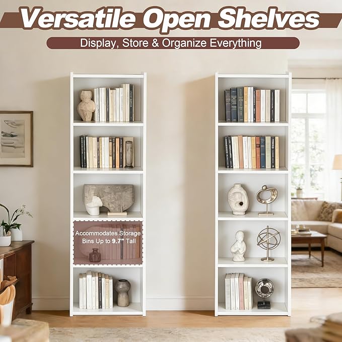 SUPER DEAL 5-Tier Open Shelf Bookcase and Bookshelf, Freestanding Display Storage Shelves Narrow Cube Storage Organizer for S