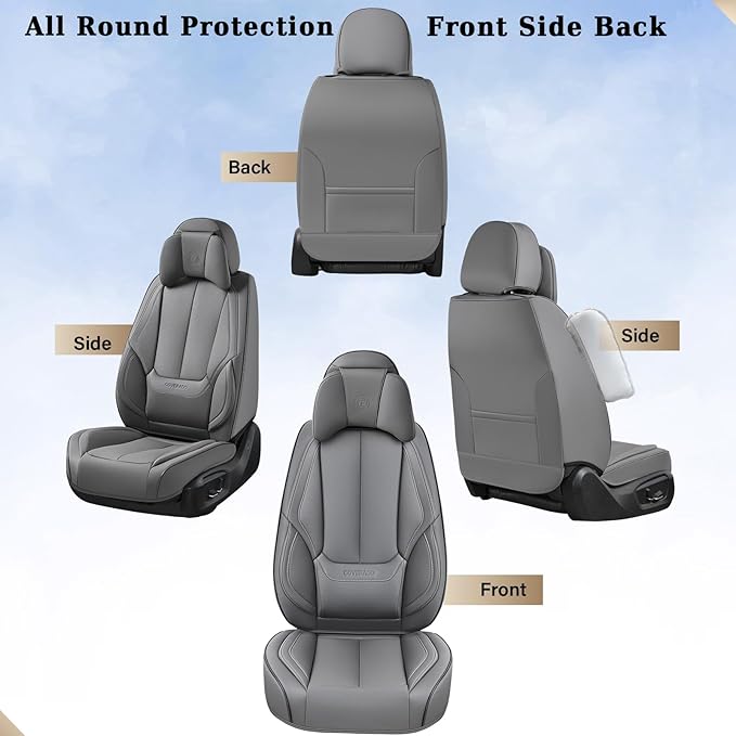 Coverado Universal Seat Covers Front, 2-Pack Waterproof Seat Covers for Cars, Universal Nappa Leather Car Seat Covers with He