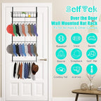 SelfTek Large Size Over the Door Hat Rack, Hat Storage Organizer for Baseball Caps for Closet & Door, Wall Mounted Hat Holder
