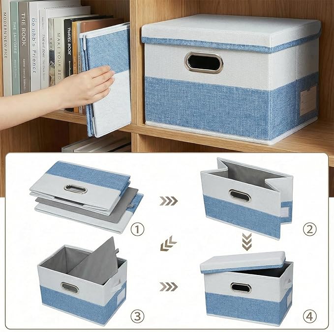 PRANDOM Storage Bins with Lids [3-Pack] Linen Fabric Foldable Storage Boxes Organizer Containers Baskets Cube with Cover for 