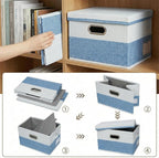 PRANDOM Storage Bins with Lids [3-Pack] Linen Fabric Foldable Storage Boxes Organizer Containers Baskets Cube with Cover for 
