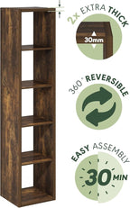 Furinno Cubicle Book Shelf, Vertical 5-Cube Bookshelf, Extra Thick Horizontally & Vertically Reversible Bookcase with Open Ba