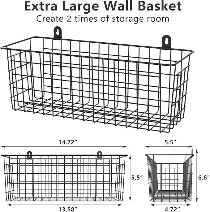 MaraFansie [Extra Large] Wire Basket 2-Pack Hanging Wall Organizer Cabinet Storage Basket Wall Mounted Shelves Rustic Farmhou