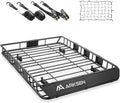 ARKSEN 54 x 39 x 5 Inch Roof Rack Cargo Carrier, Rooftop Cargo Basket with Extension, 150 lbs Capacity Heavy Duty Car Top Luggage Rack for SUV, Pickup Truck with Net & Ratchet Straps