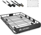 ARKSEN 54 x 39 x 5 Inch Roof Rack Cargo Carrier, Rooftop Cargo Basket with Extension, 150 lbs Capacity Heavy Duty Car Top Luggage Rack for SUV, Pickup Truck with Net & Ratchet Straps