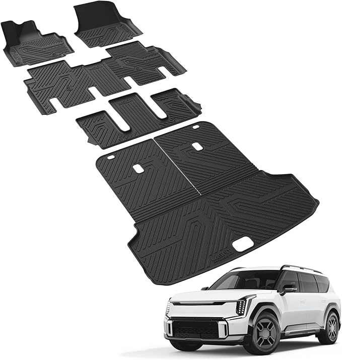 LASFIT Floor Mats & Cargo Mats for KIA EV9 2026 2025 2024 (Only for 6-Seats,Not Fit Relaxation Chairs & 7-Seats),All Weather TPE Custom Fit Kia EV9 2024-2026 Full Set Car Accessories Floor Liners