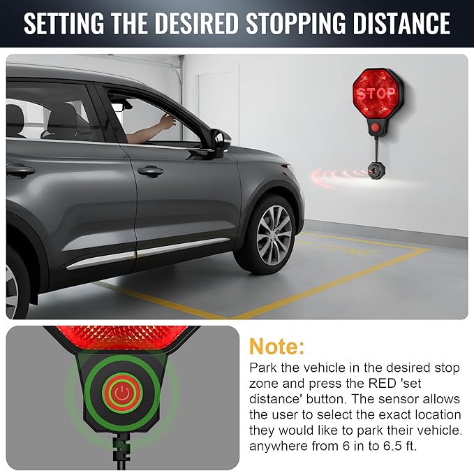 Garage Parking Sensor & Garage Parking Aid with LED Stop Light, Adjustable Ultrasonic Park Assistant for Car Stop Indicator w