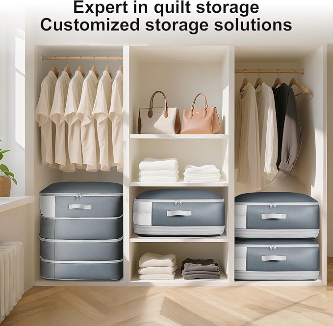 Comforter Storage Bag - 130L Large Capacity Blanket Storage Bags 4-Layer Ultra Space Saving Self Compression Organizer, Washa