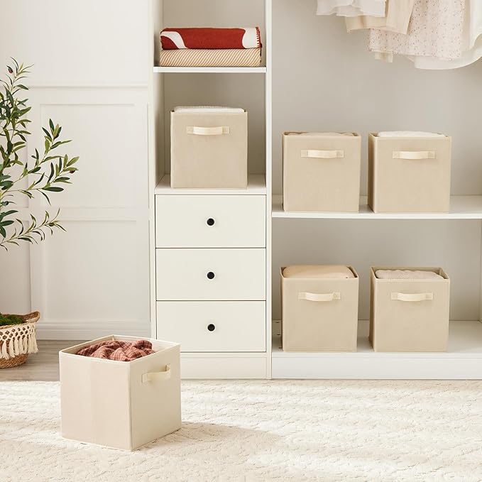 MAX Houser Fabric Cloth Storage Bins,Foldable Storage Cubes Organizer Baskets with Dual Handles for Home Bedroom Storage,Set 