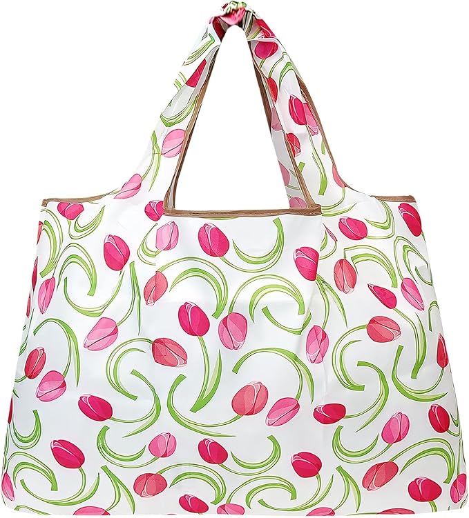 allydrew Large Foldable Tote Nylon Reusable Grocery Bags, 6 Pack