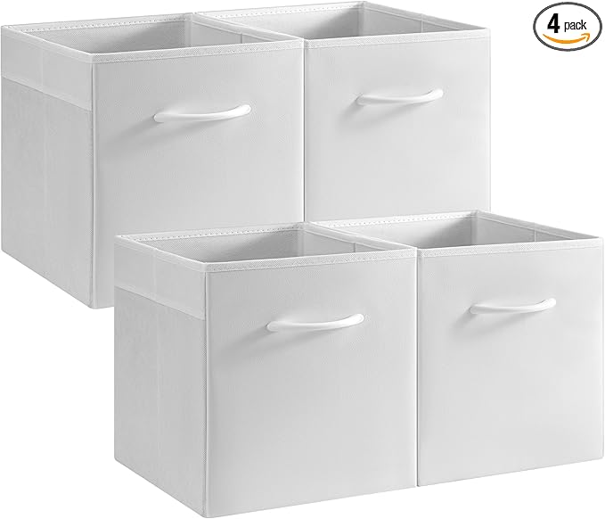 StorageWorks White Storage Cubes, 11-inch Leather Bins with Handle, Cube Organizer Baskets for Shelves and Closet, Collapsibl