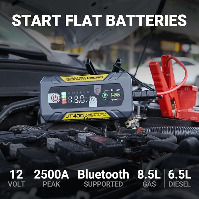 LOKITHOR JT400 12V Jump Starter and Battery Tester 2-in-1, 2500A Battery Jumper Starter Portable for Up to 8.5L Gas &