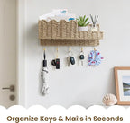 AELS Scalloped Woven Wall Mount Key Holder with 5 Hooks, Decorative Paperstraw Mail Organizer for Entryway, Wave Design Ratte