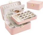 Lolalet 2 Layer Jewelry Box with Lock and Key for Teen Girls & Young Women, Jewelry Organizer Case with Round Clasp and Mirro