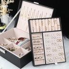 Jewelry Box for Women Girls, 2 Layers Jewelry Organizer Container with Lock, PU Leather Storage Case with Removable Tray, Jew