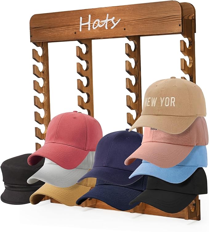 Wooden Hat Racks for Baseball Caps, 40-Slot Wall Mount Baseball Cap Rack, Hat Organizer for Display and Storage, Vertical Cap