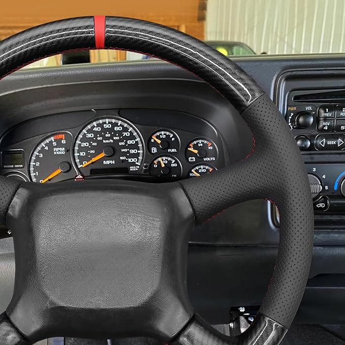 MEWANT Steering Wheel Cover for Chevy Silverado 1500 Astro Blazer Kodiak S10 Made of Shiny PU Carbon Fiber Faux Leather