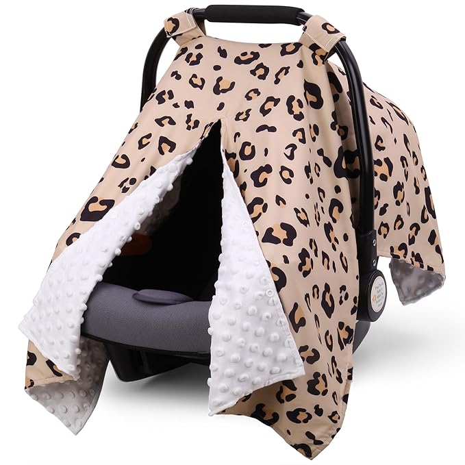 Rquite Car Seat Cover Baby, Carseat Covers for Boy Girl, Minky Infant Car Seat Cover Winter, Peekaboo Opening Car Seat Canopy