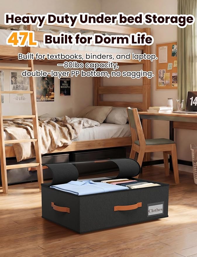 TOSKING 2-Pack Under Bed Storage Bins with Wheels and 4 Vacuum Seal Bags, Heavy Duty 80lbs Capacity,7.9"Height Clear Lid Orga